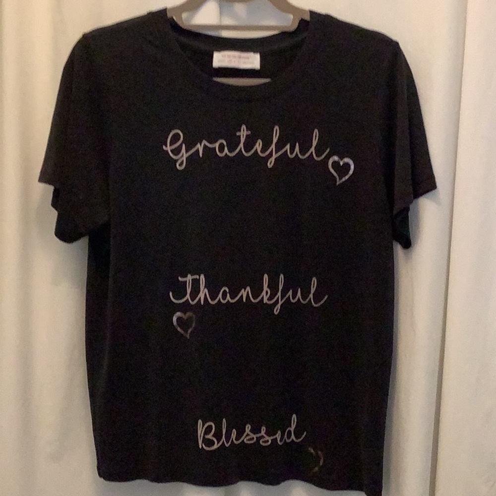 Grateful~Thankful~Blessed (It’s Too Cool For School Brand) Black T Shirt Sz S